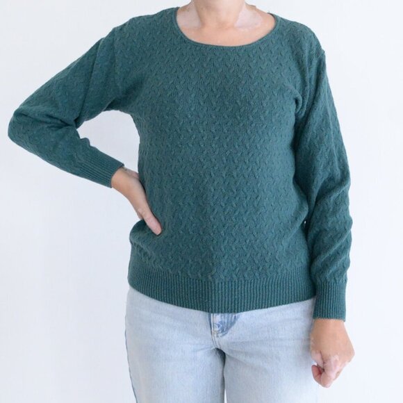 Vintage Northern Reflections Hunter Green Cable Knit Scoop Neck Sweater S - Picture 1 of 9